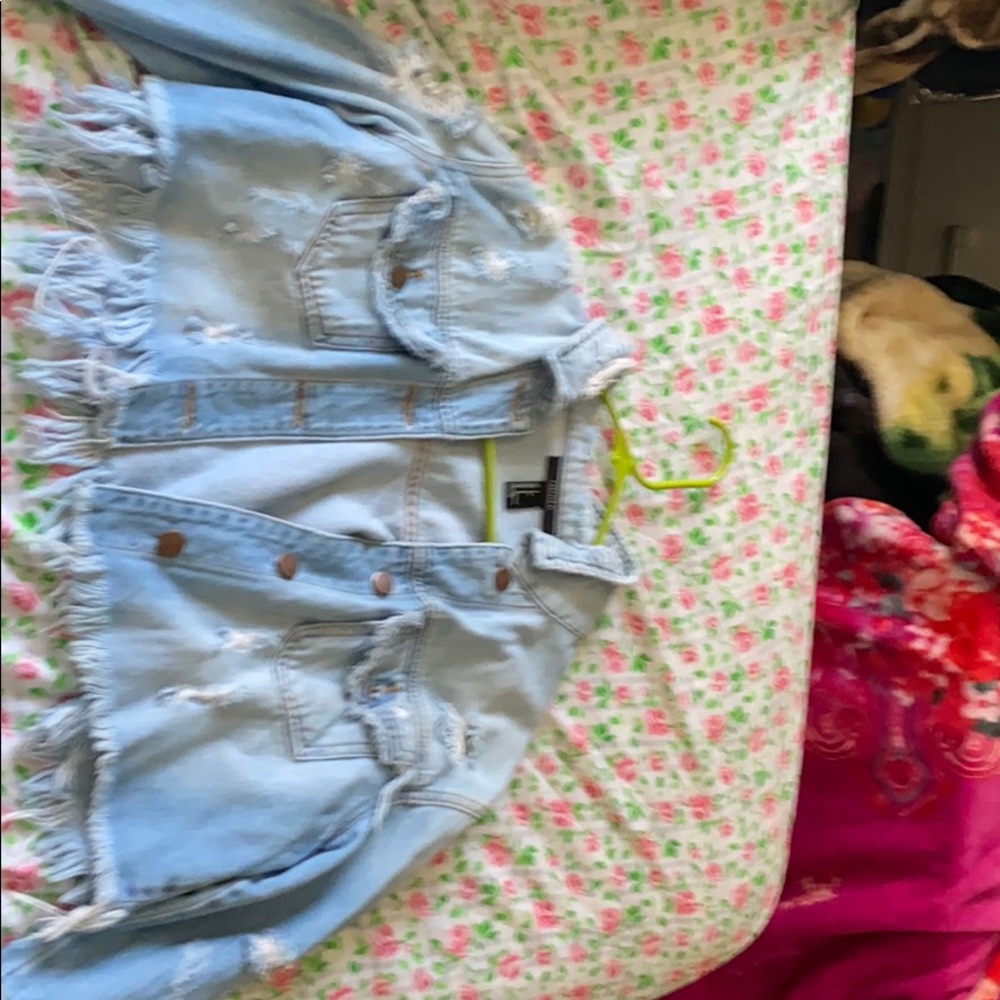 A cropped denim jacket